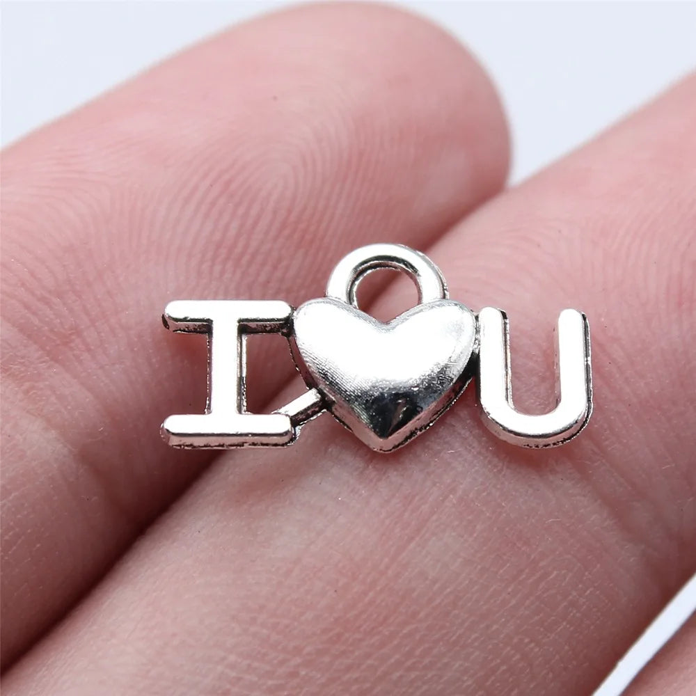 9x17mm 0.5g Antique Silver Zinc Alloy I LOVE U Charm Pendant for Bracelet Necklace Making