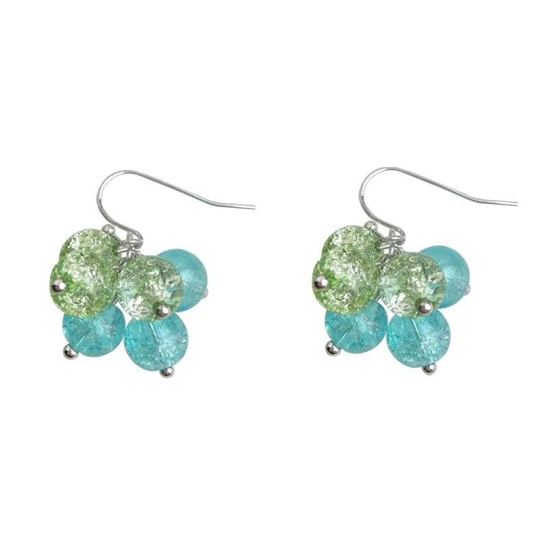 Colorful Glass Tassel Drop Earrings Fresh Geometric Round Ice Flower Style For Women
