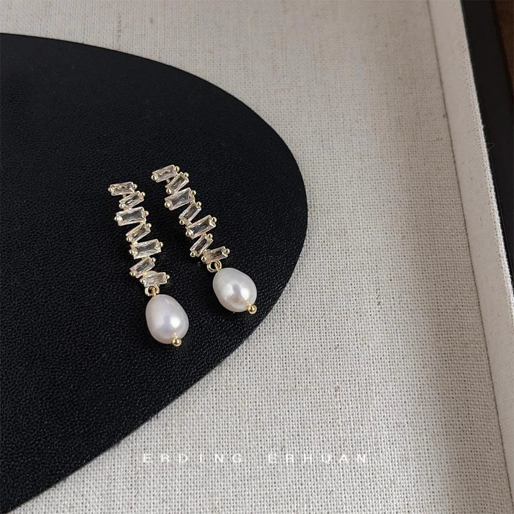 French Vintage Freshwater Pearl Drop Earrings Handmade Silver Plated Heart Floral Bow Leaf Design