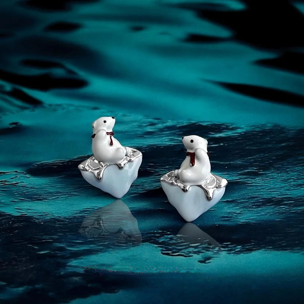 Cute Polar Bear Enamel Copper Stud Earrings Style Designer Animal Jewelry