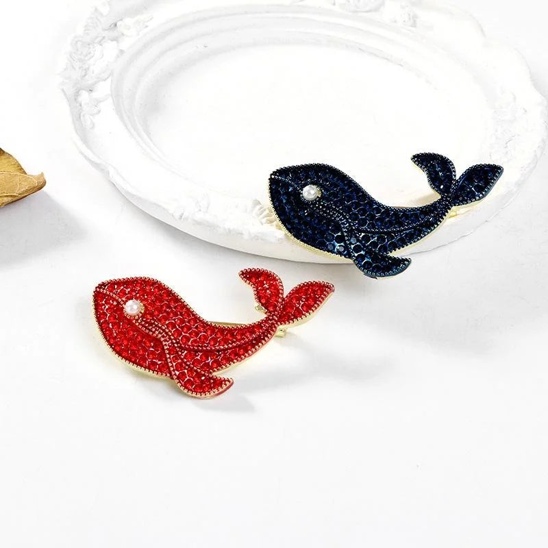 Elegant Blue Whale Rhinestone Brooch With Pearl Eye, Ocean Animal Lapel Pin Corsage Suit Accessory Gift
