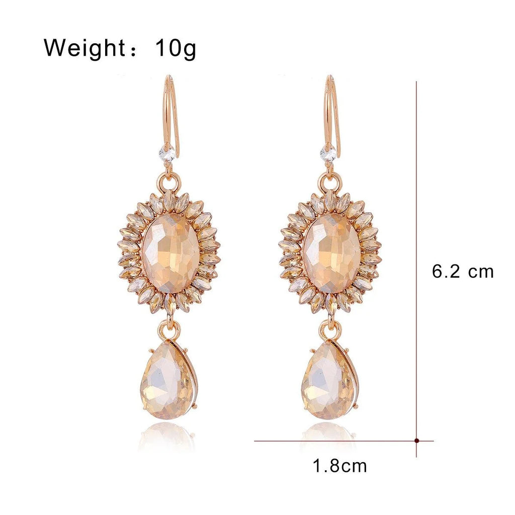 Luxury Vintage Alloy Crystal Teardrop Hollow Sunburst Dangle Earrings For Wedding Party Banquet Gift