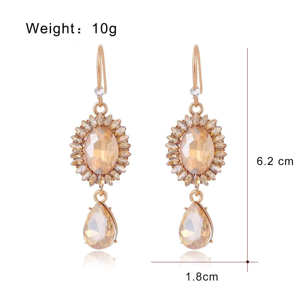 Luxury Vintage Alloy Crystal Teardrop Hollow Sunburst Dangle Earrings For Wedding Party Banquet Gift