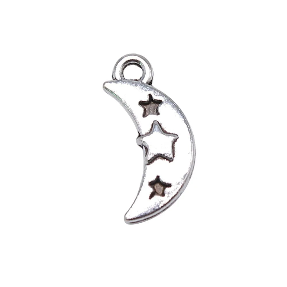 19x9mm 1g Antique Silver Zinc Alloy Moon Star Charm Pendant for DIY Necklace Bracelet Making