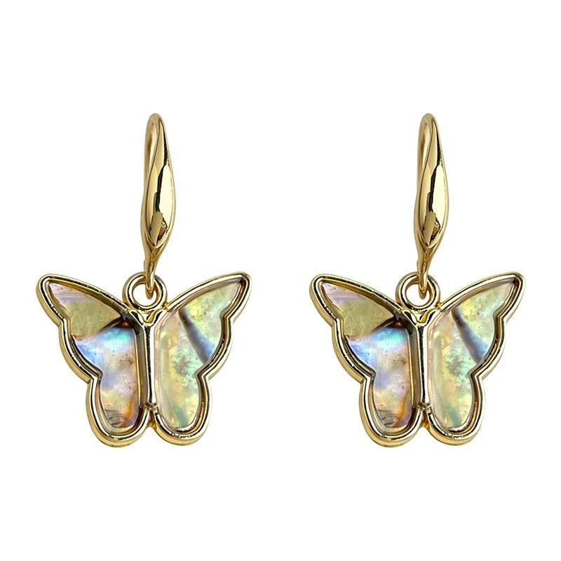 French Vintage Abalone Shell Butterfly Drop Earrings Simple Commuter Style Yiwu Jewelry