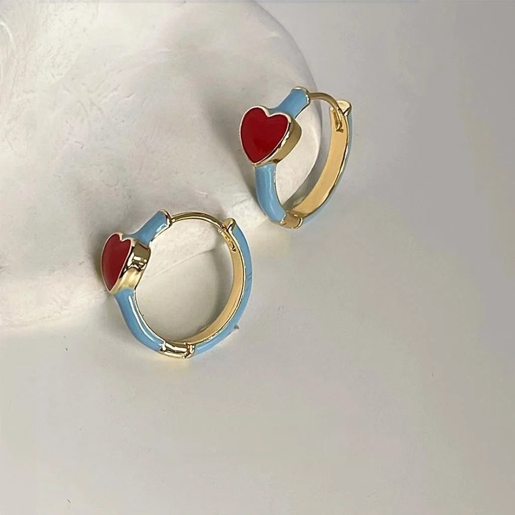 14K Gold Plated Copper Enamel Heart Drop Earrings, Trendy Summer Jewelry