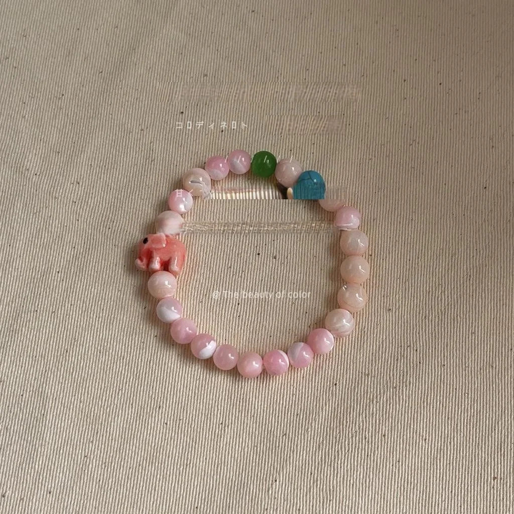 Handmade New Chinese Style Pumpkin Stone Bracelet With Geometric Ring Charm Cute Natural Stone Jewelry