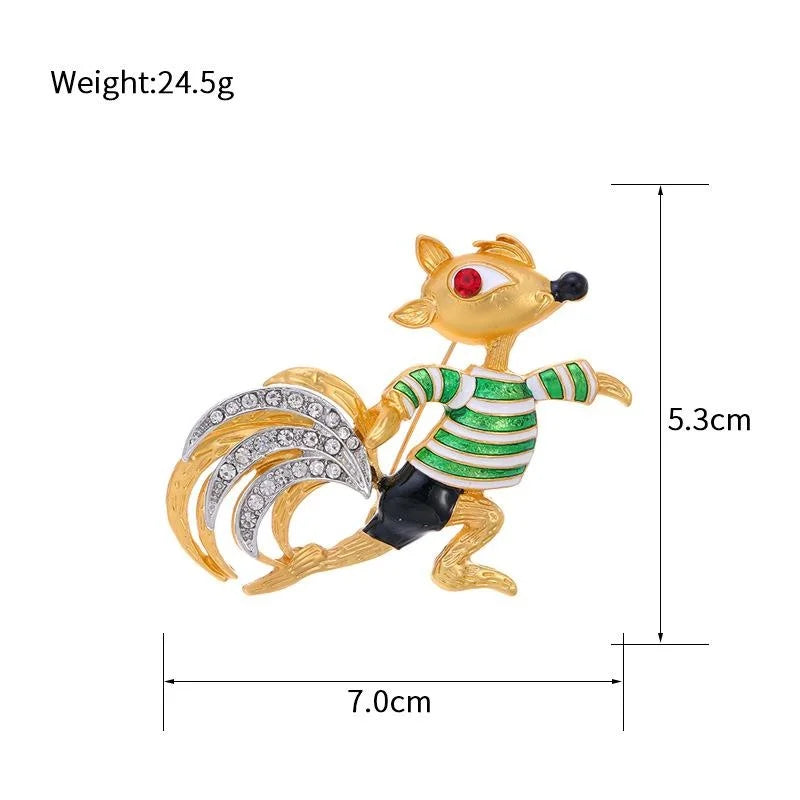 Cute Cartoon Squirrel Enamel Rhinestone Brooch, Gold Tone Alloy Animal Lapel Pin Corsage Gift