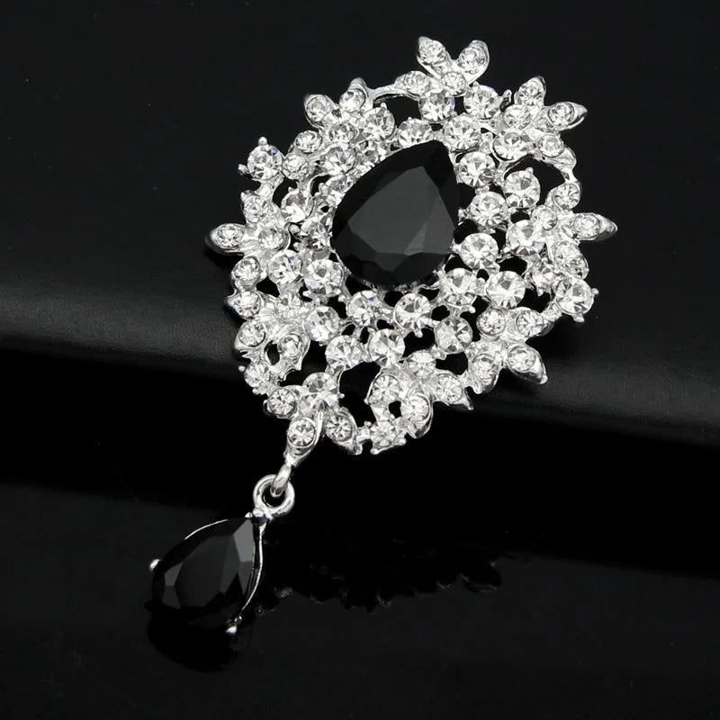 Elegant Teardrop Rhinestone Crystal Flower Brooch Pendant, Luxury Women's Lapel Pin Corsage Gift