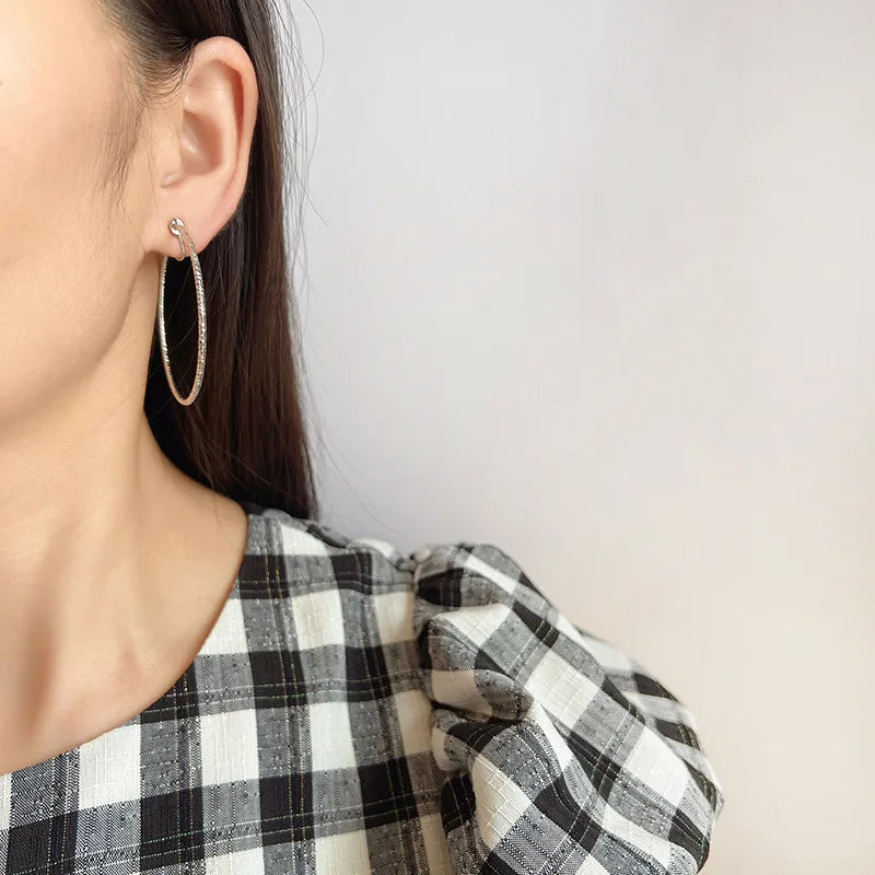 Vintage Faceted Alloy Big Round Hoop Stud & Clip On No Piercing Hong Kong Style Statement Earrings