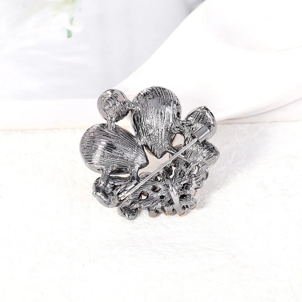 Elegant Floral Crystal Rhinestone Brooch With Alloy Leaves, Women's Lapel Pin Corsage Suit Accessory Gift