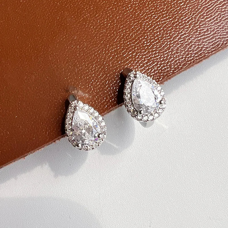 Elegant Teardrop Zircon Hoop Stud & Clip On No Piercing Screw Back Office Fashion Earrings