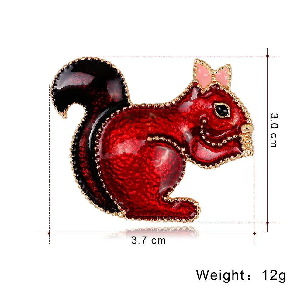 Cute Red Enamel Squirrel Alloy Brooch For Women, Animal Lapel Pin Corsage Suit Accessory Gift