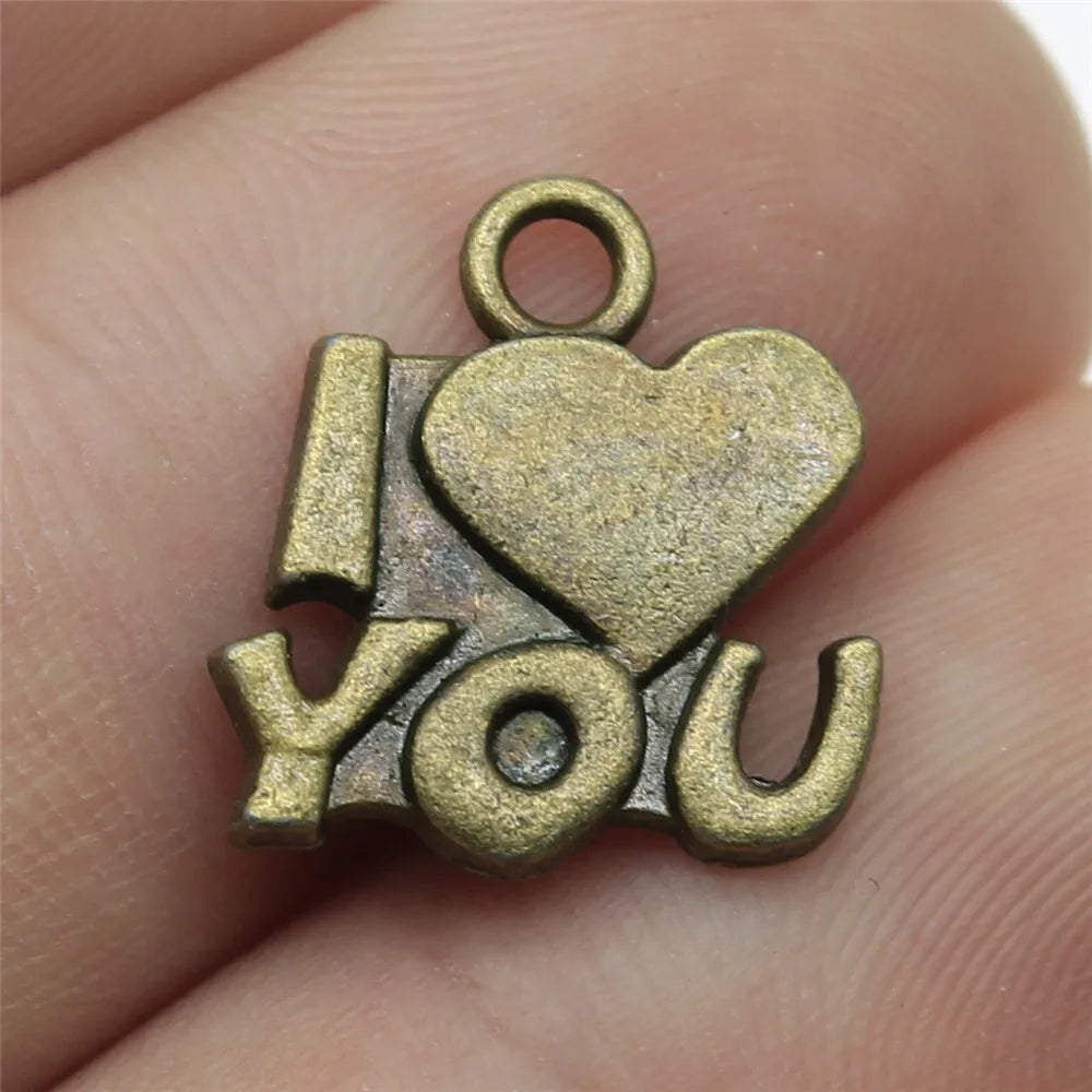 15x15mm 1.3g Multicolor Zinc Alloy I Love You Letter Charm Pendant for DIY Bracelet Necklace Making