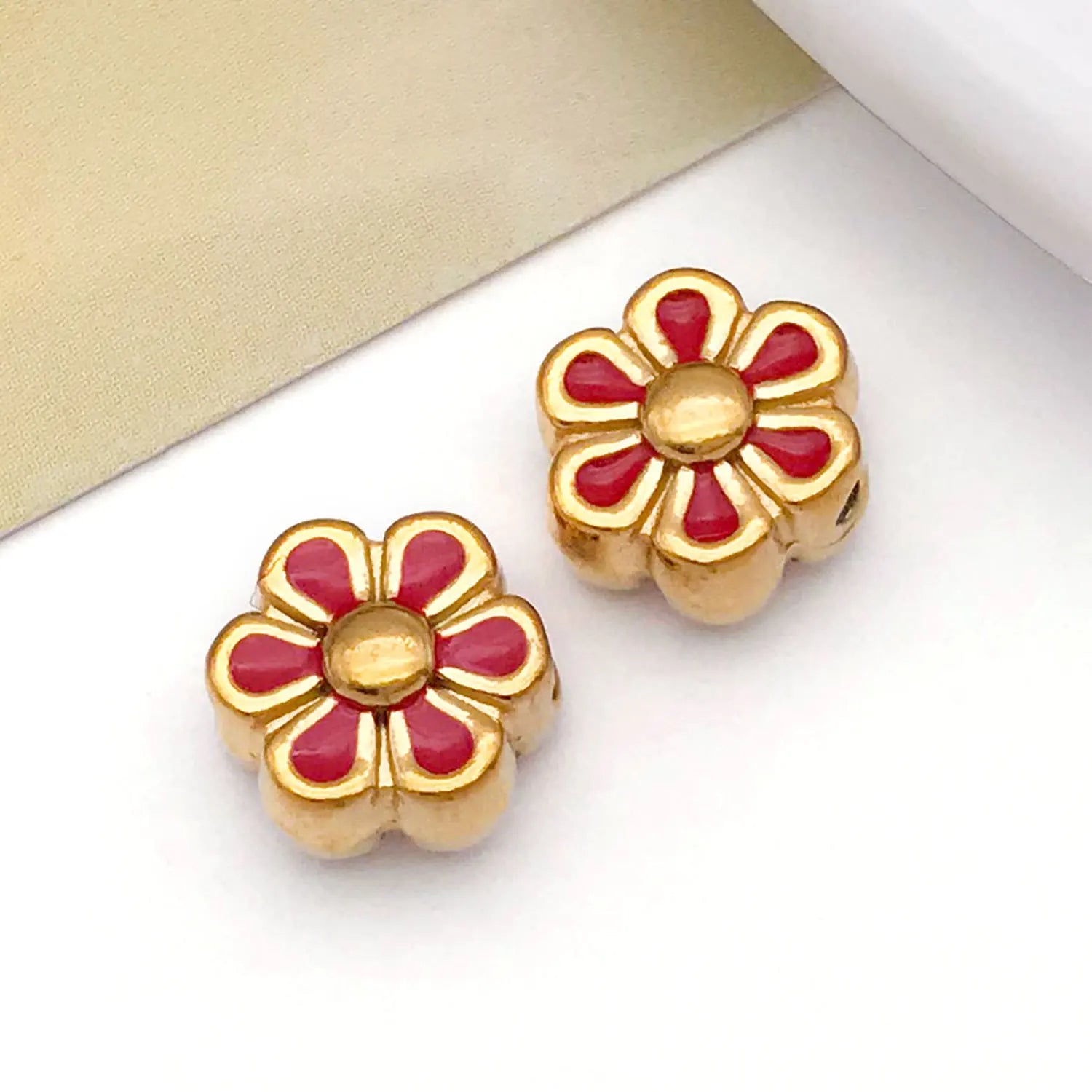 Enamel Stainless Steel Daisy Flower Double Sided Beads with Hole for DIY Bracelet Jewelry