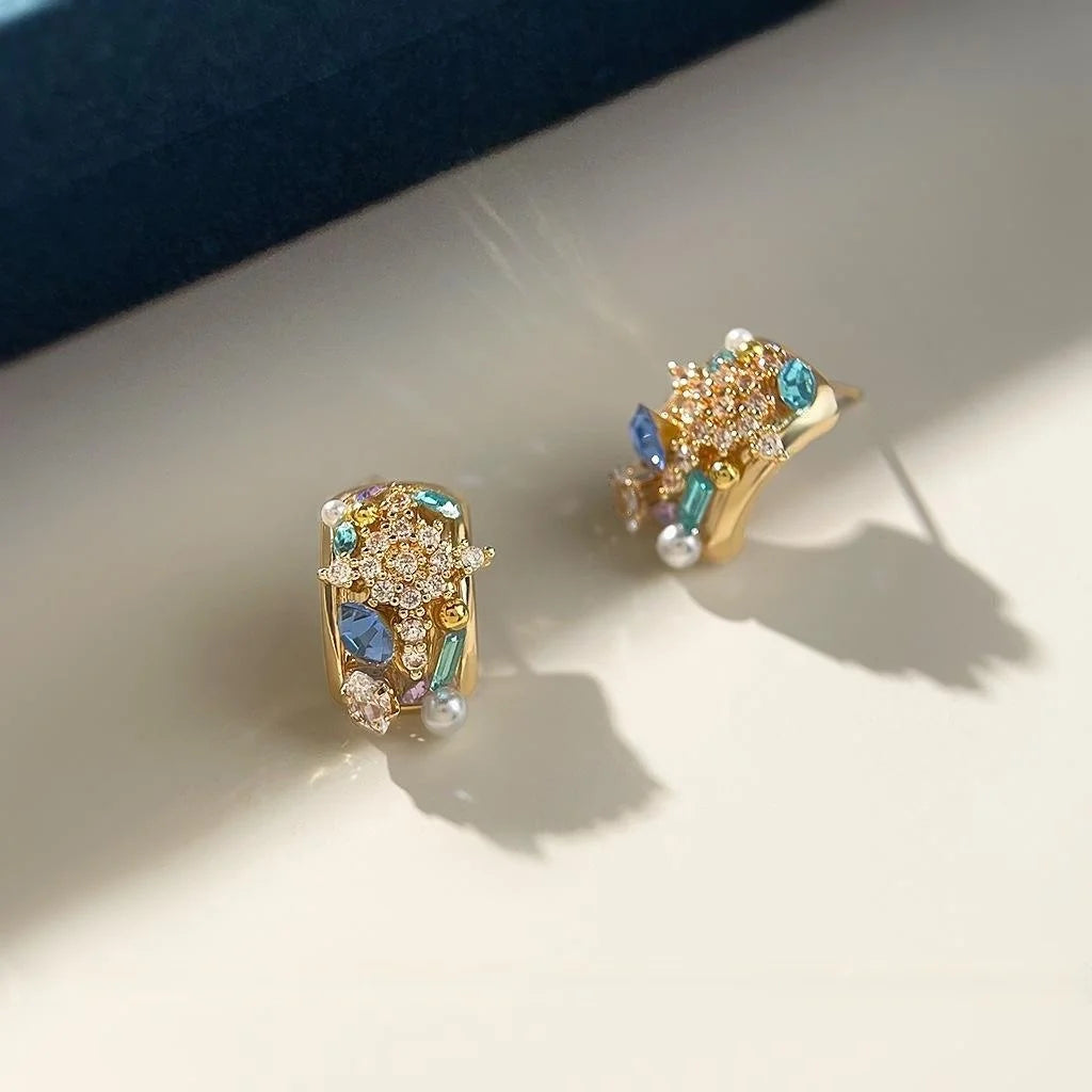 Light Luxury Geometric Quadrilateral Zircon Micro Pave Copper Stud Earrings