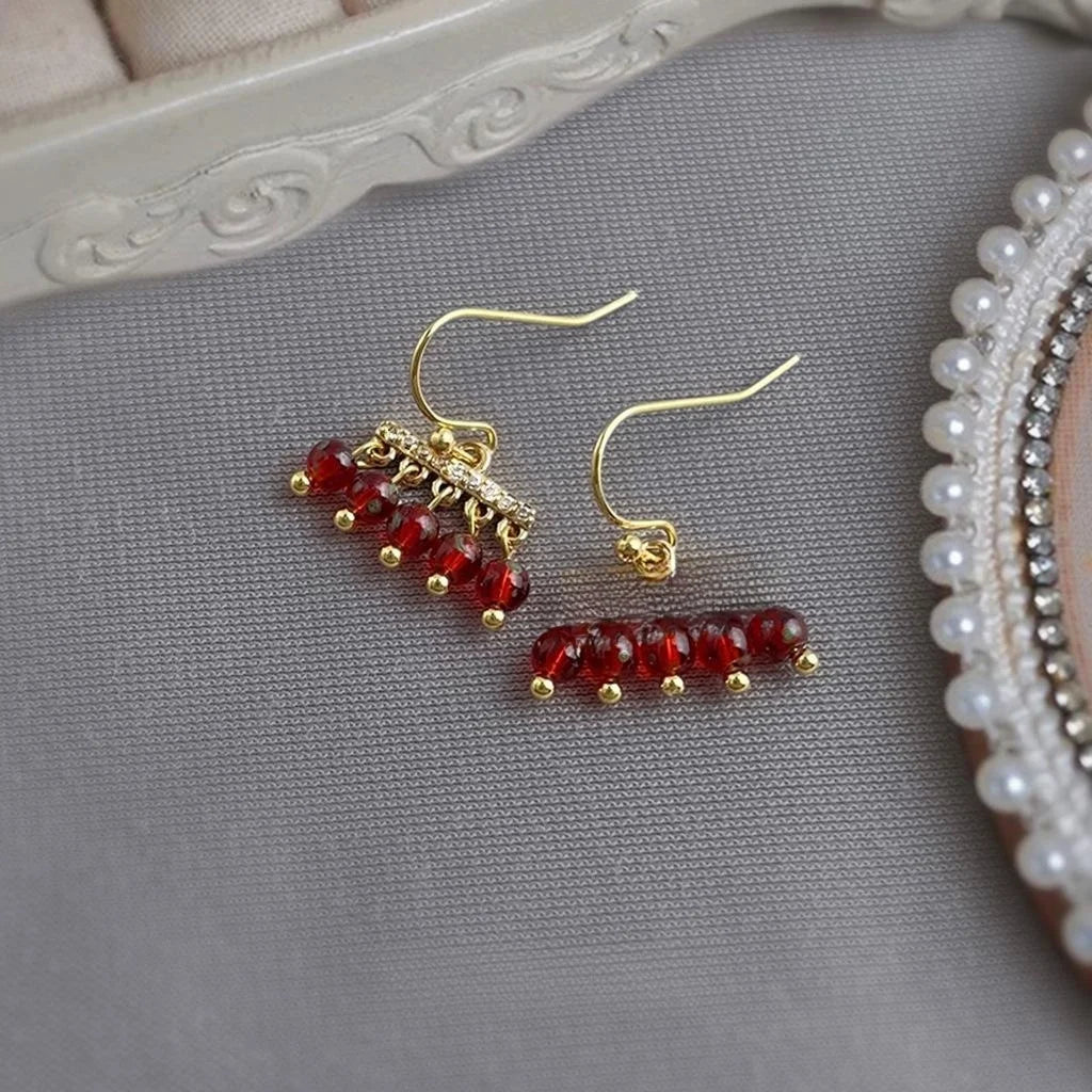 Vintage Ethnic Tassel Drop Earrings With Micro Pave Zircon And Liuli Glass Charms