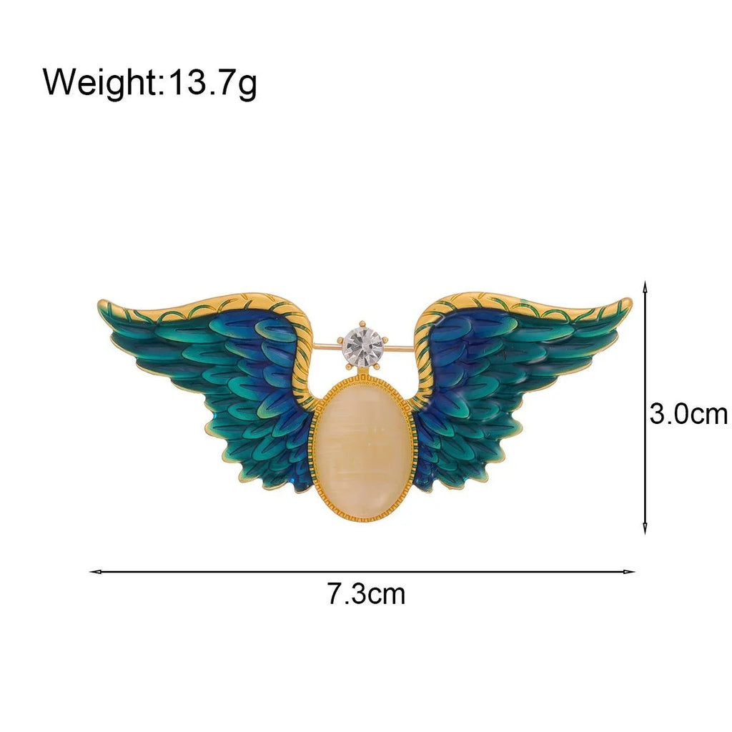 Luxury Blue Eagle Wing Enamel Alloy Brooch With Rhinestone, Elegant Lapel Pin Suit Accessory Gift