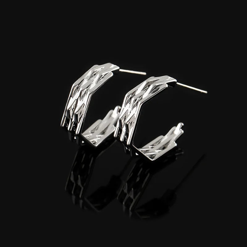 Luxury Silver Alloy Geometric Hoop Coil Stud & Clip On No Piercing Versatile Commuter Earrings