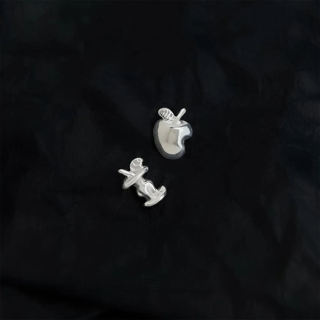 Style Fresh Asymmetric Apple AB Stud Earrings Copper Fruit Design
