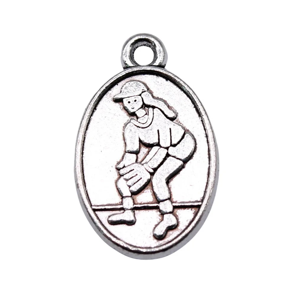 21x14mm 1.95g Antique Silver Zinc Alloy Softball Charm Pendant for DIY Sports Jewelry Making