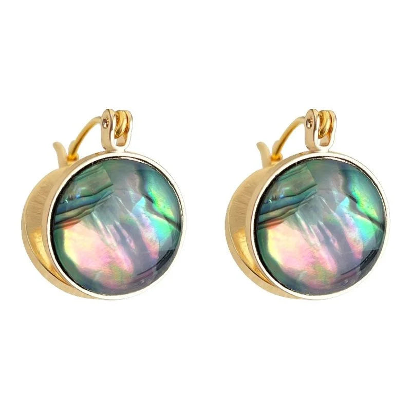 Vintage Style Round Geometric Abalone Shell Copper Double Sided Drop Earrings