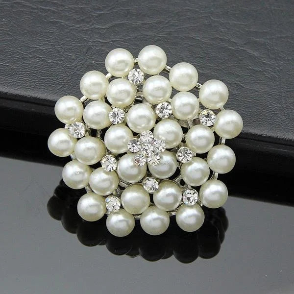 Elegant Multi Pearl Rhinestone Flower Brooch, Gold Tone Alloy Lapel Pin Corsage Suit Accessory Gift