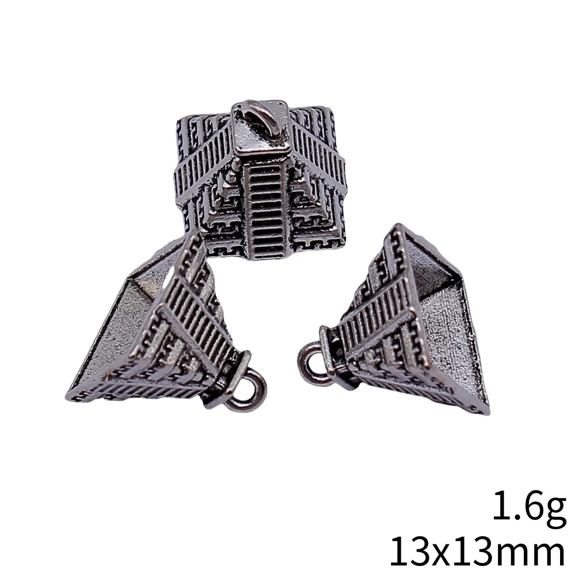 13x13mm 1.6g Antique Silver Zinc Alloy Maya Pyramid Charm Pendant for DIY Necklace Jewelry Making