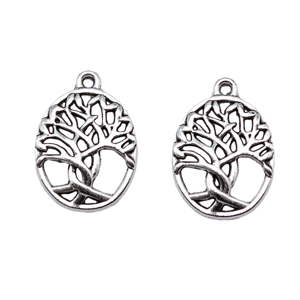 20x15mm 1.1g Antique Silver Zinc Alloy Oval Tree of Life Charm Pendant for DIY Jewelry Making
