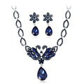 Luxury Bridal Swan Crystal Rhinestone Alloy Jewelry Set With Teardrop Necklace Earrings For Wedding