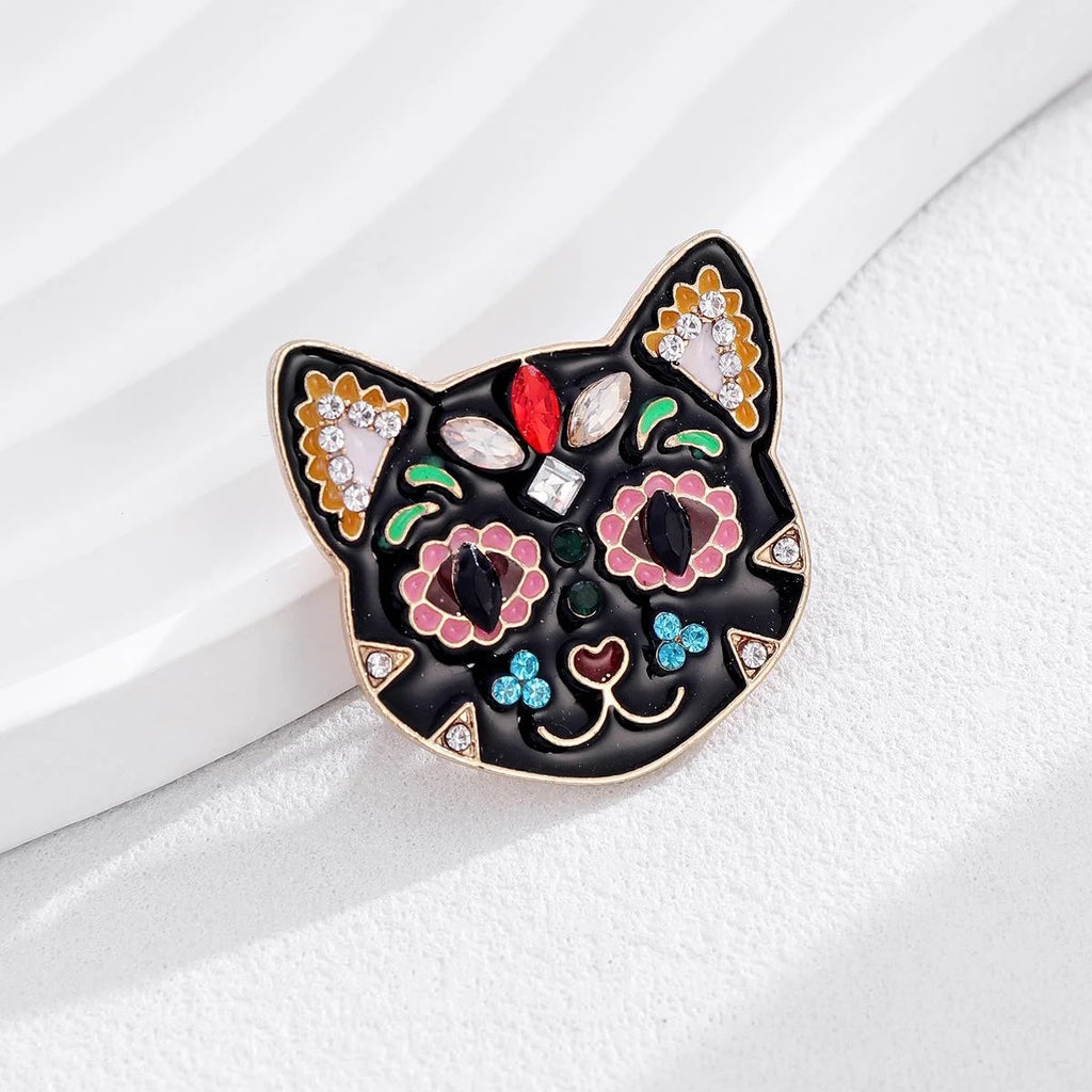 Cute Enamel Rhinestone Alloy Cat Brooch For Women, Korean Style Lapel Pin Corsage Suit Accessory Gift