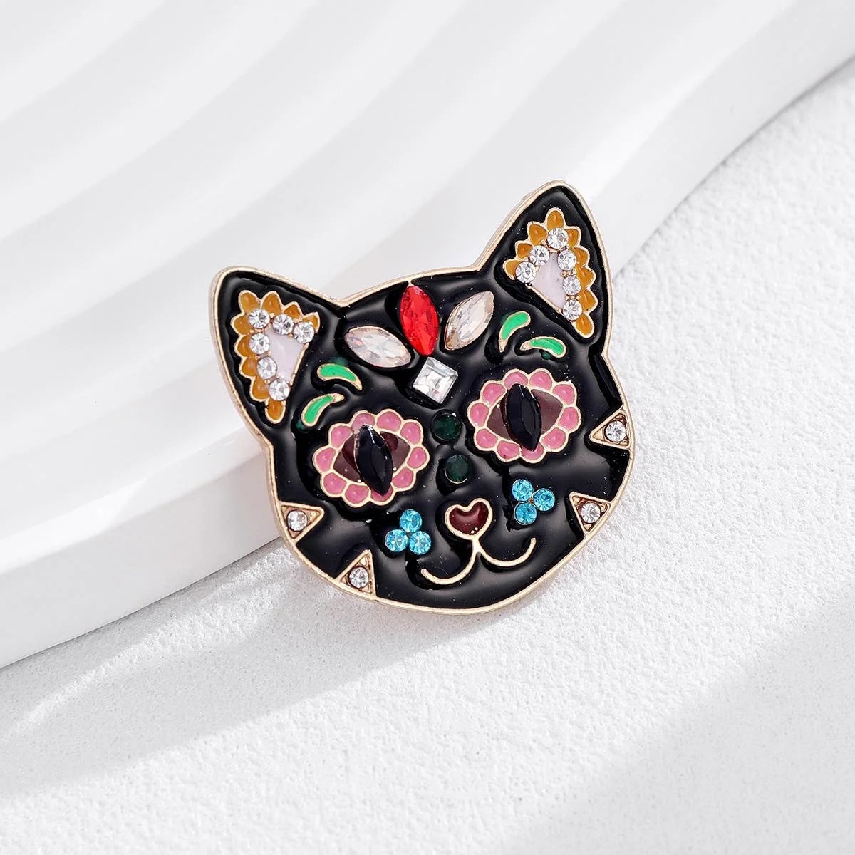 Cute Enamel Rhinestone Alloy Cat Brooch For Women, Korean Style Lapel Pin Corsage Suit Accessory Gift