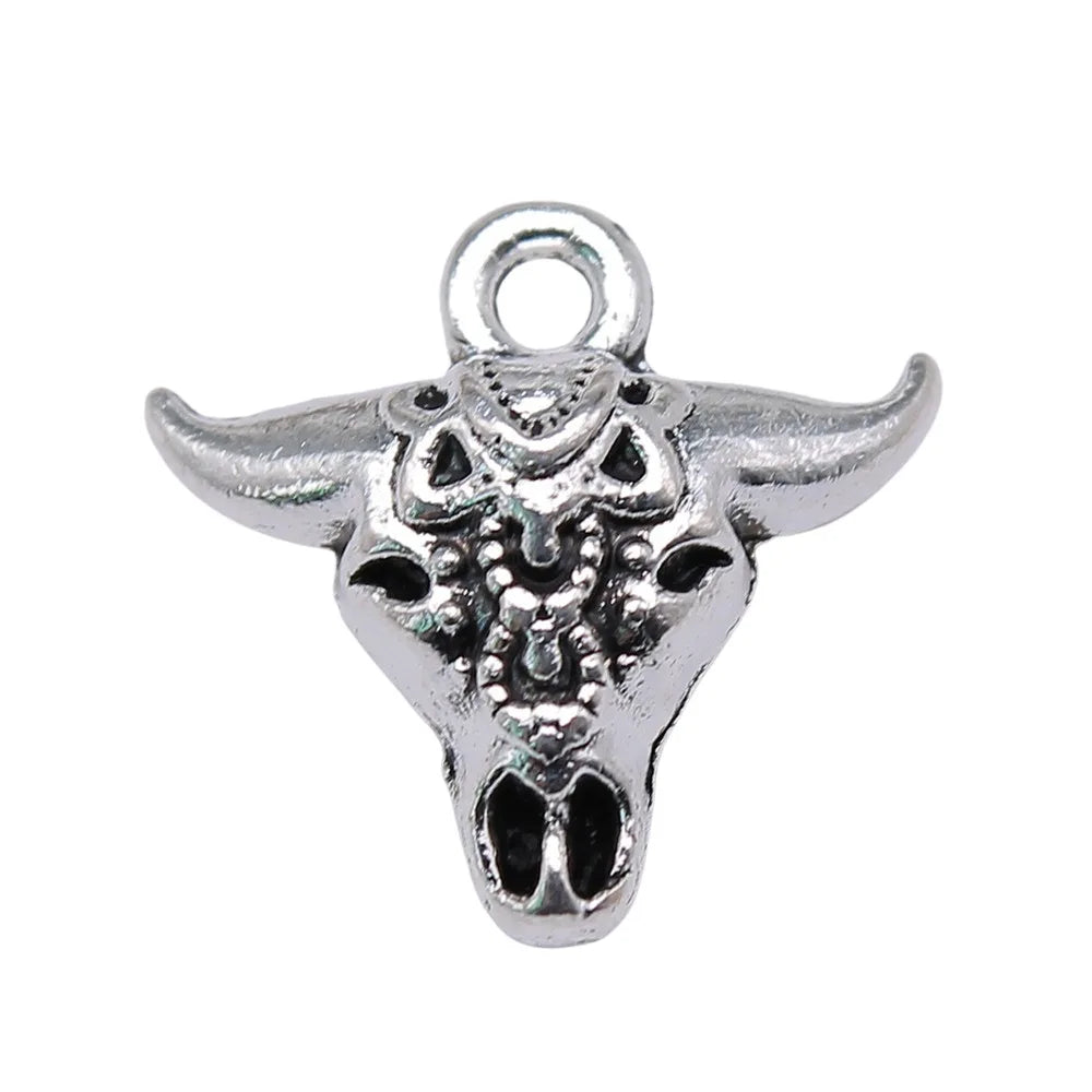 17x16x7mm 2.7g Antique Silver Zinc Alloy 3D Cow Head Bull Head Charm Pendant for DIY Jewelry Making
