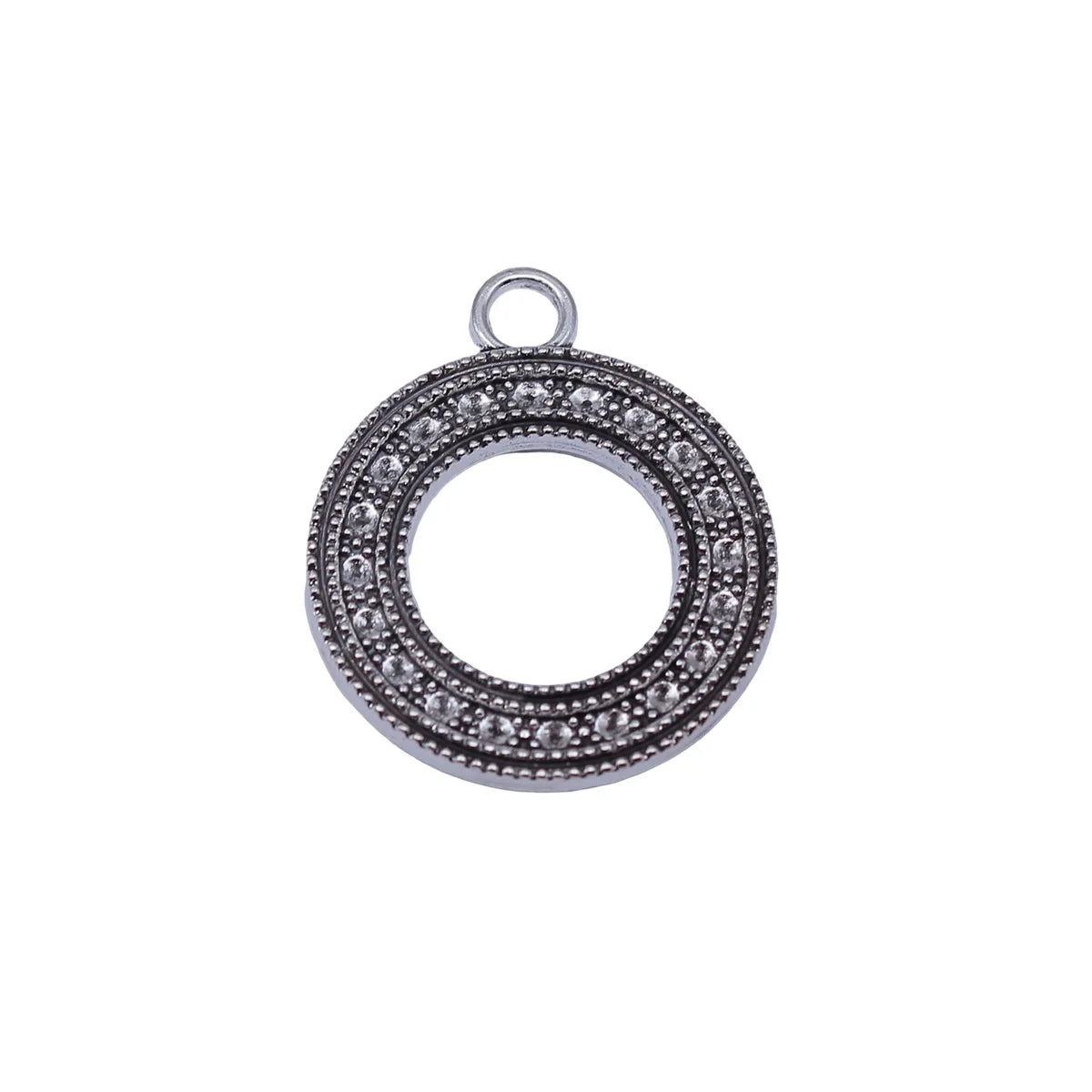 29x24mm 4.1g Antique Silver Zinc Alloy Round Ring Double Sided Charm Pendant for Rhinestone DIY Jewelry Making