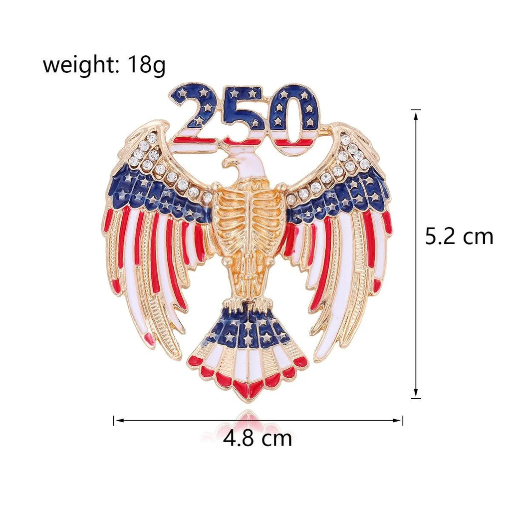 Elegant 250th Anniversary Eagle Enamel Rhinestone Brooch, Patriotic American Flag Lapel Pin Suit Accessory