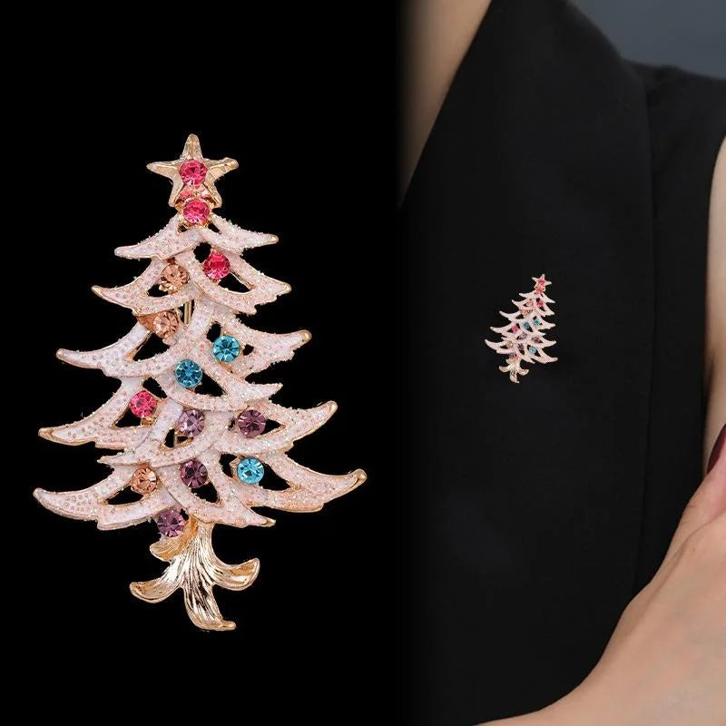 Elegant Christmas Tree Alloy Enamel Rhinestone Brooch, Festive Holiday Lapel Pin Corsage Gift