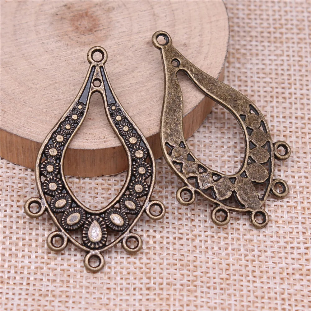47x29mm 3.5g Zinc Alloy Five Hole Teardrop Hollow Earring Connector Charms for DIY Earrings