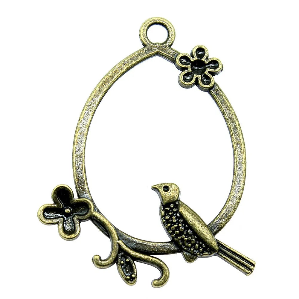 39x30mm 3.1g Multicolor Zinc Alloy Flower Bird Earring Charms for DIY Earrings Jewelry Making