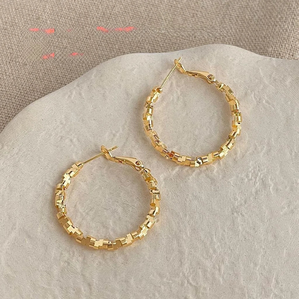 14K Gold Plated Copper Geometric Hoop Earrings, Minimalist Statement Jewelry