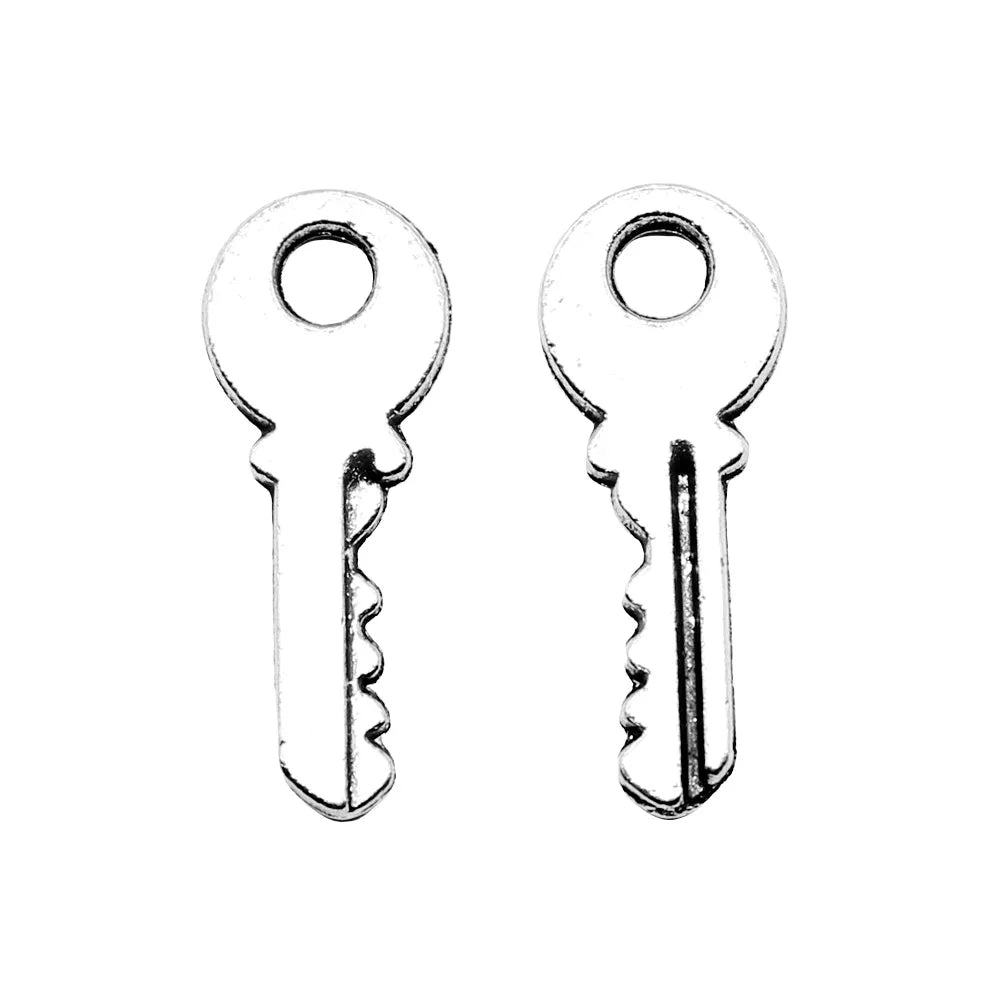 19x7mm 0.6g Antique Silver Zinc Alloy Key Charm Pendant for DIY Bracelet Necklace Accessories