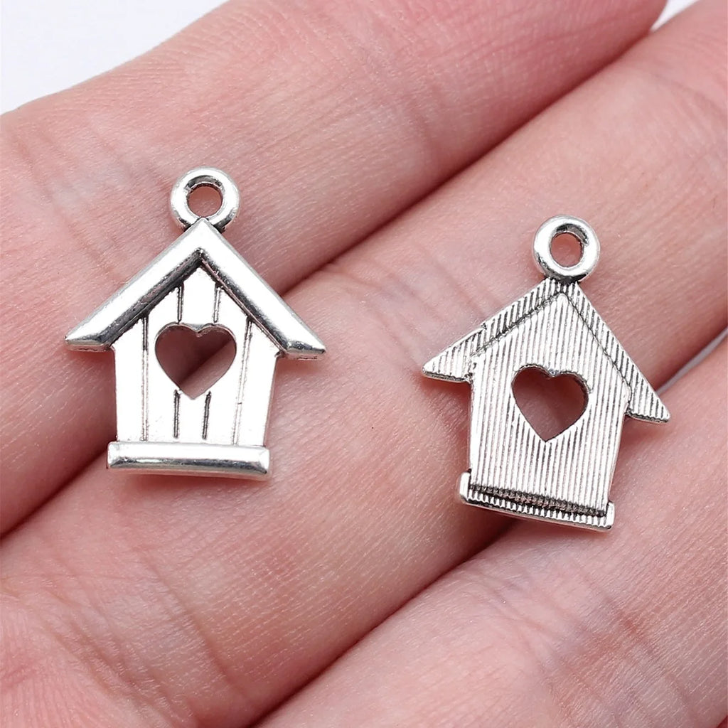 18x15mm 1g Antique Silver Zinc Alloy Heart House Charm Pendant for DIY Necklace Bracelet Making