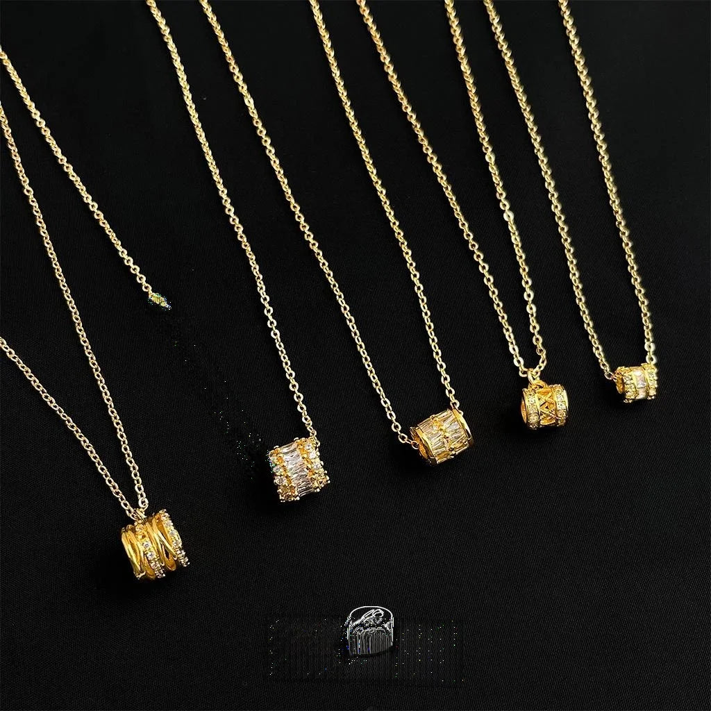 Thick Gold Plated Copper Micro Pave Zircon Geometric Circle Line Collarbone Necklace