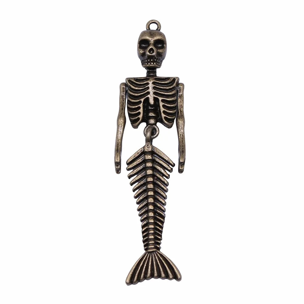 18x74mm 9.4g Multicolor Zinc Alloy Skeleton Mermaid Charm Pendant for DIY Necklace Jewelry Making
