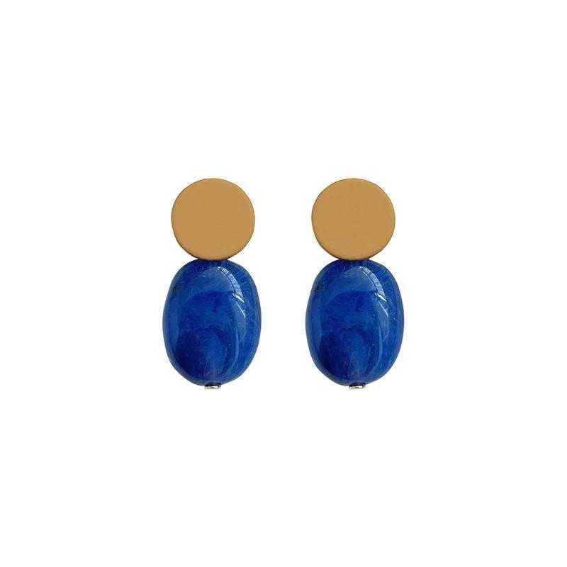Klein Blue Colorblock Geometric Irregular Circle Enamel Copper Drop Earrings