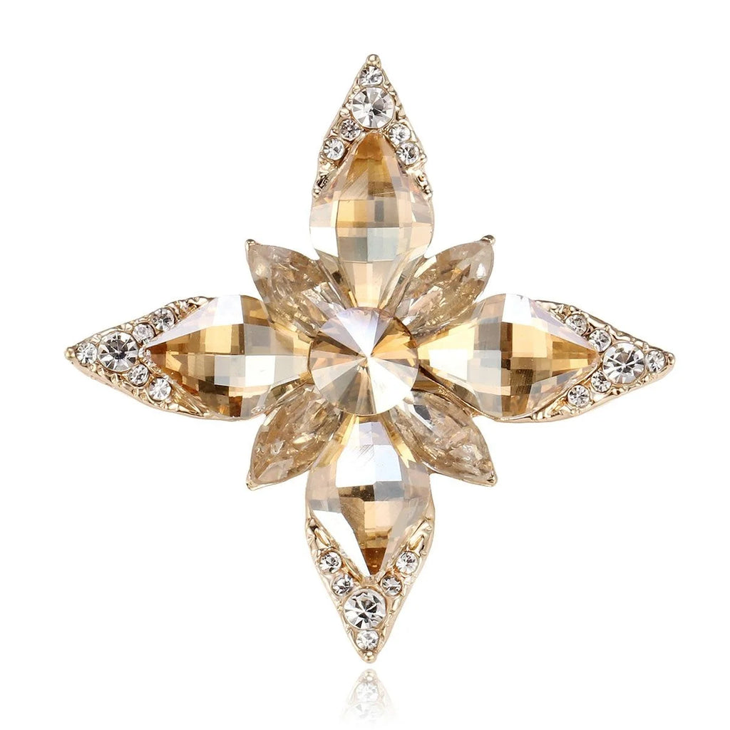 Elegant Eight Point Star Flower Brooch With Blue Rhinestone Crystal Alloy Lapel Pin Corsage Gift