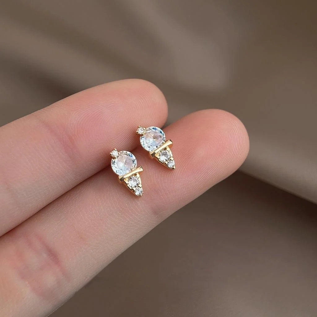 Mini Micro Pave Zircon 14K Gold Plated Copper Ice Cream Stud Earrings Sweet Jewelry