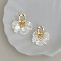 Light Luxury Acrylic Flower Zircon Tassel Drop Earrings Copper Handmade Commuter Jewelry