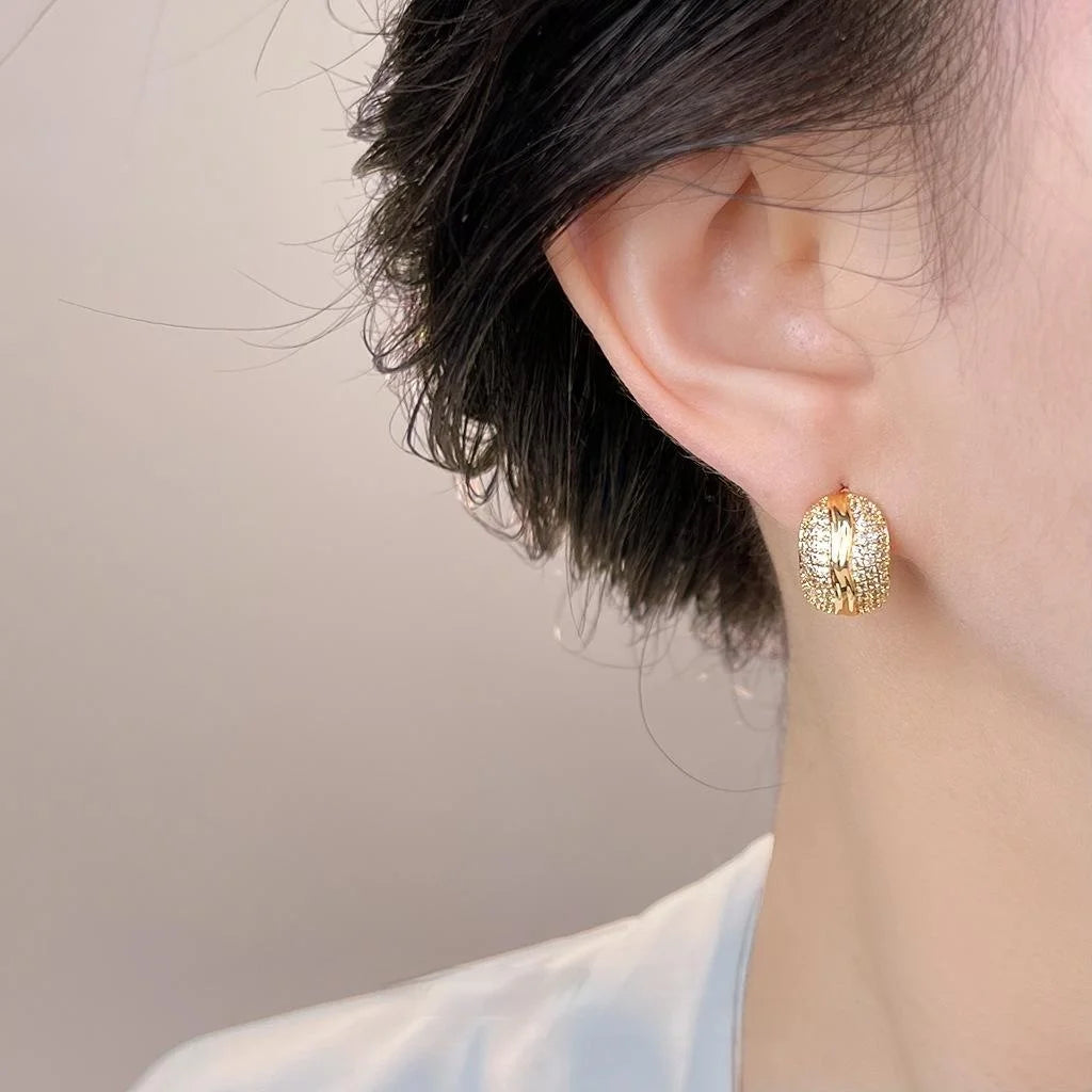 Old Money Style Geometric Zircon Ring Stud Earrings, Copper