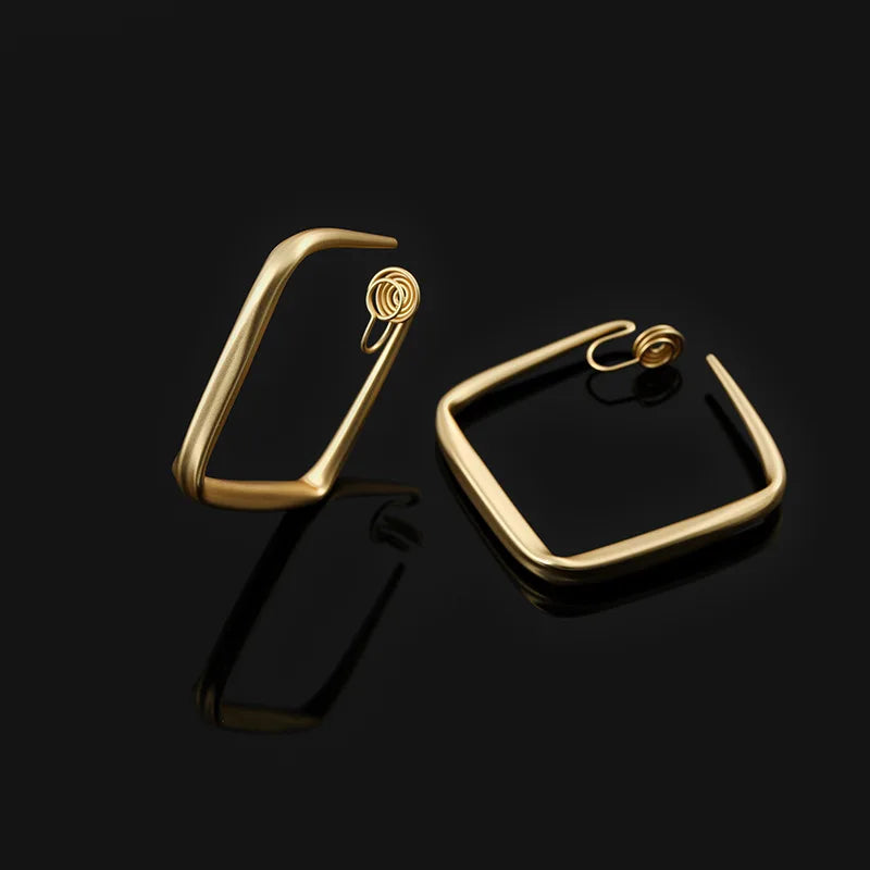 Elegant Minimalist Gold Alloy Rounded Square Hoop Stud & Clip On No Piercing Commuter Statement Earrings