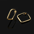 Elegant Minimalist Gold Alloy Rounded Square Hoop Stud & Clip On No Piercing Commuter Statement Earrings